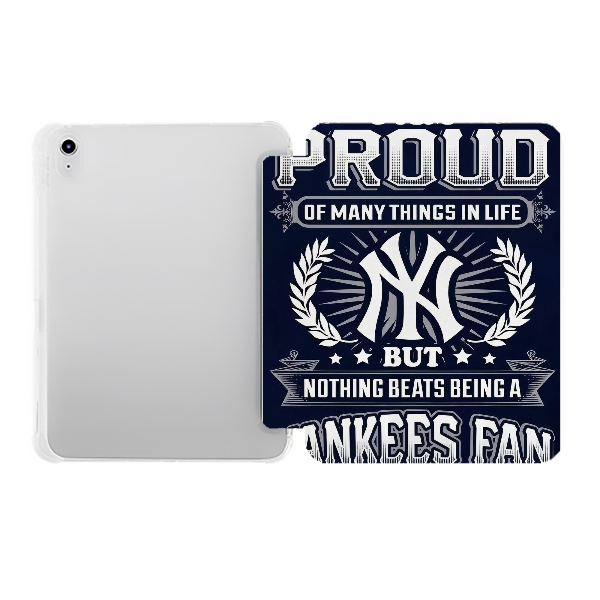 New York Yankees 301 Premium Tri-Fold PU Leather & Silicone IPad Case With Pencil Slot – Fits 9.5,10.5,10.9 – Adjustable Stand, Slim, Protective